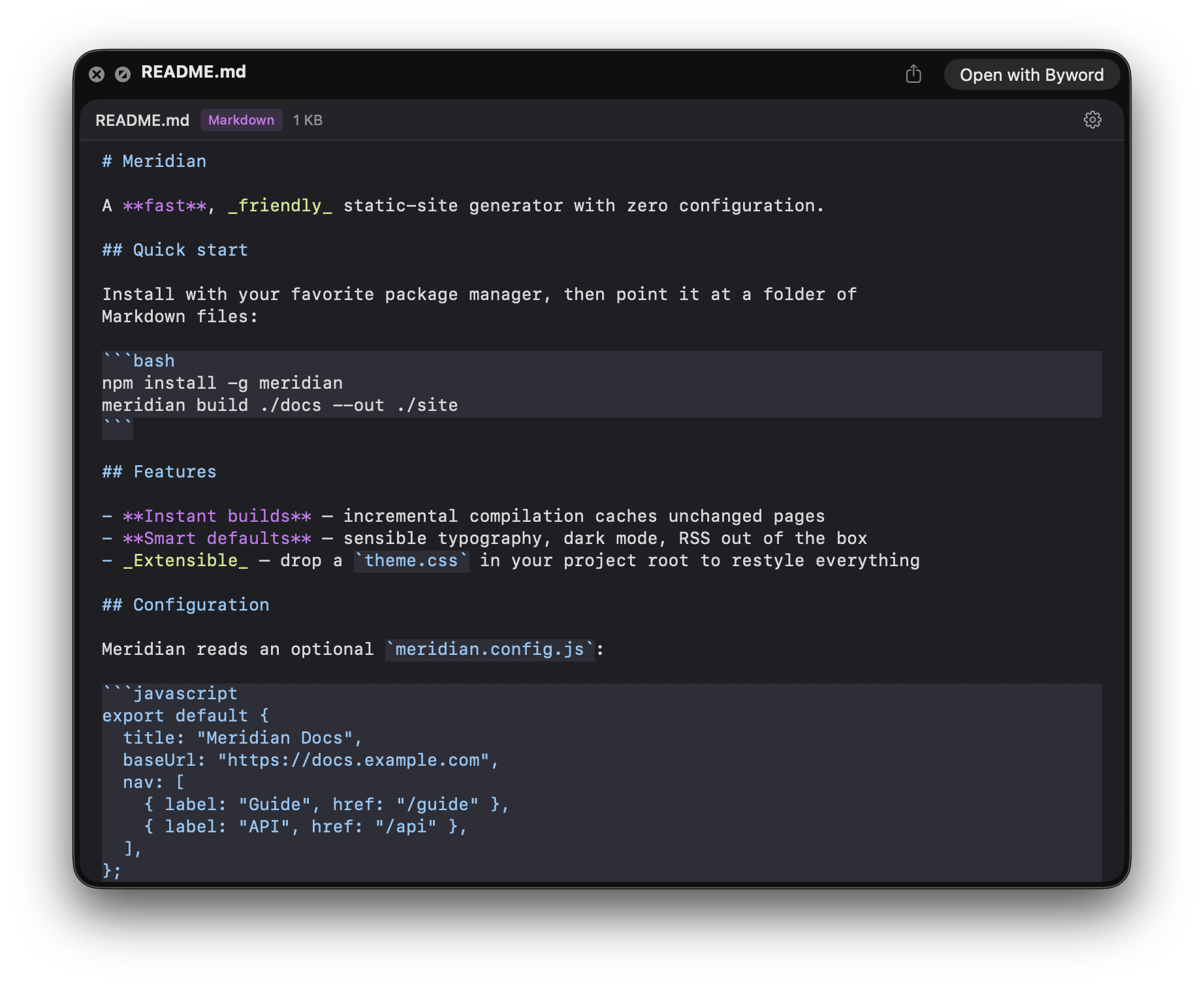 Syntax Look Quick Look panel showing syntax-highlighted code