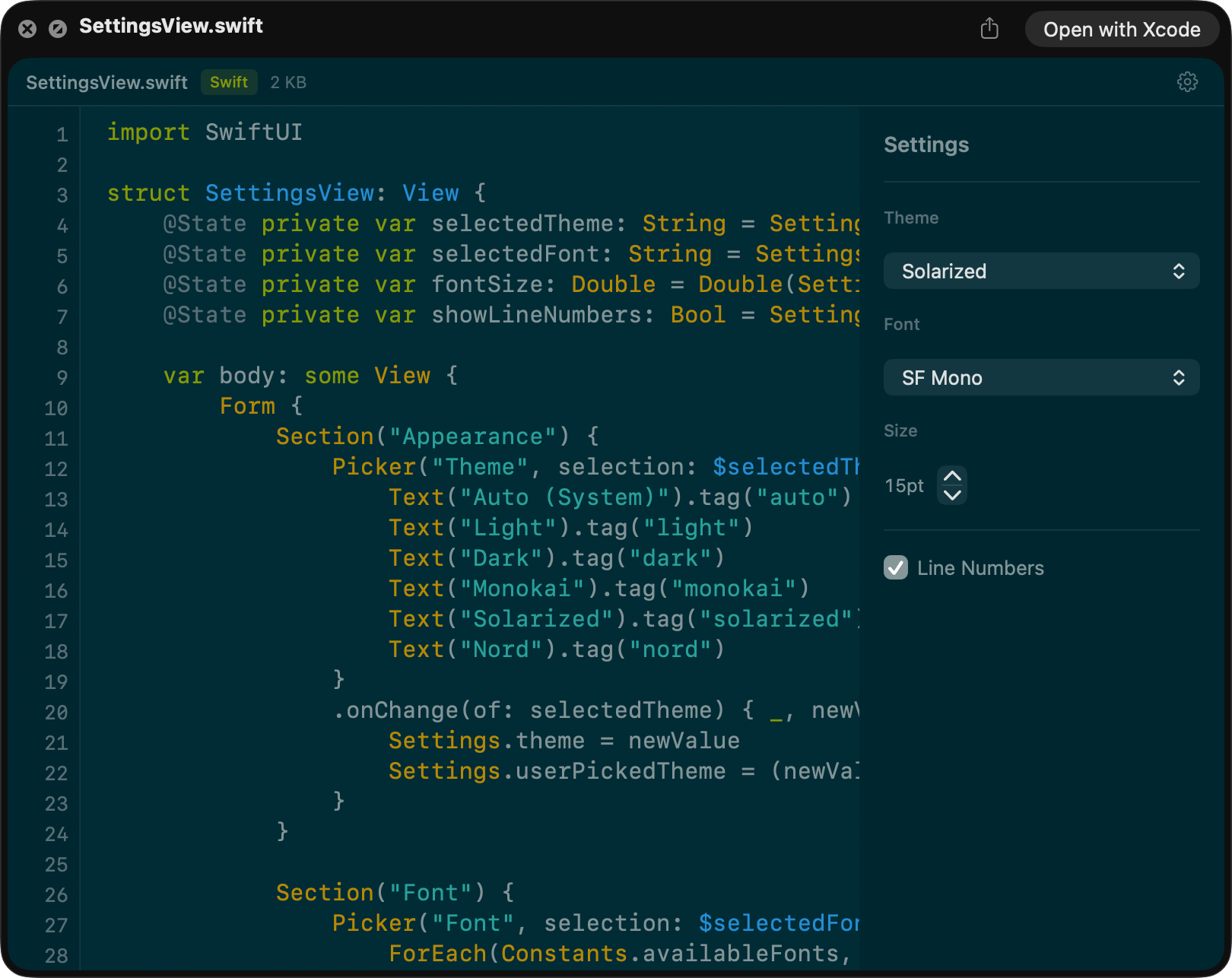 Syntax Look — Solarized theme